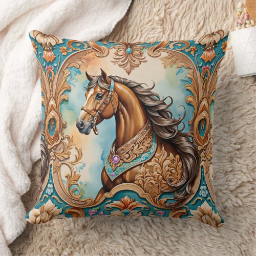 Horse and Tack Old Wild West Pattern Throw Pillow