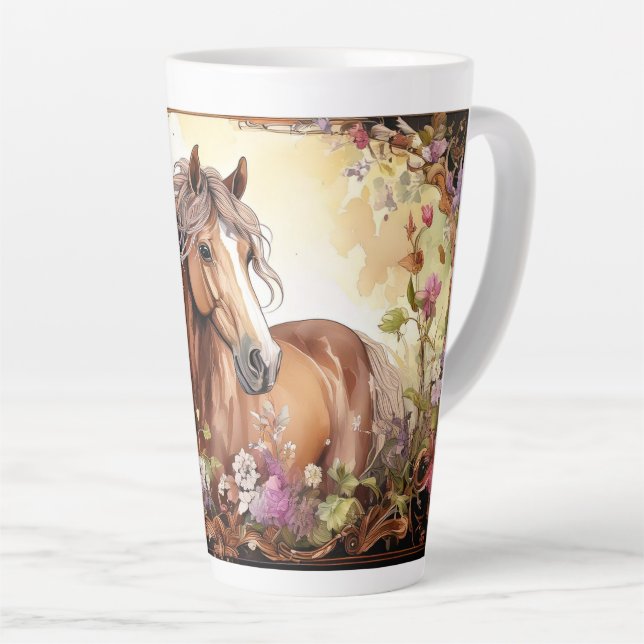 Horse and Wildflowers Latte Mug (Right Angle)
