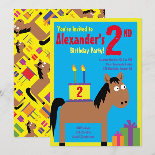 Horse Animal Kid's Birthday Party Invitations (Front/Back)
