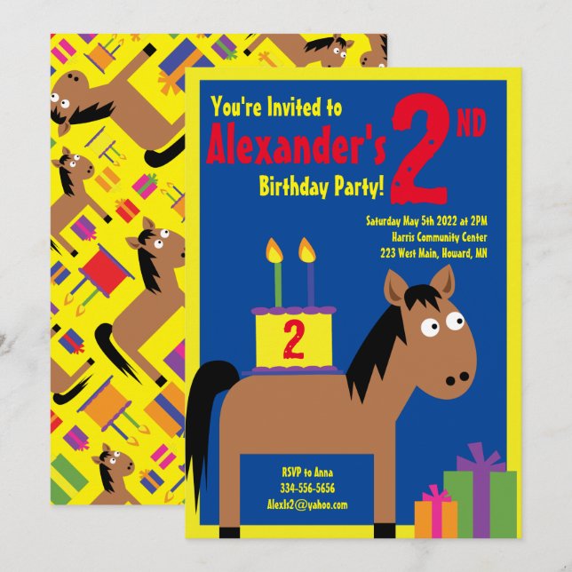 Horse Animal Kid's Birthday Party Invitations (Front/Back)