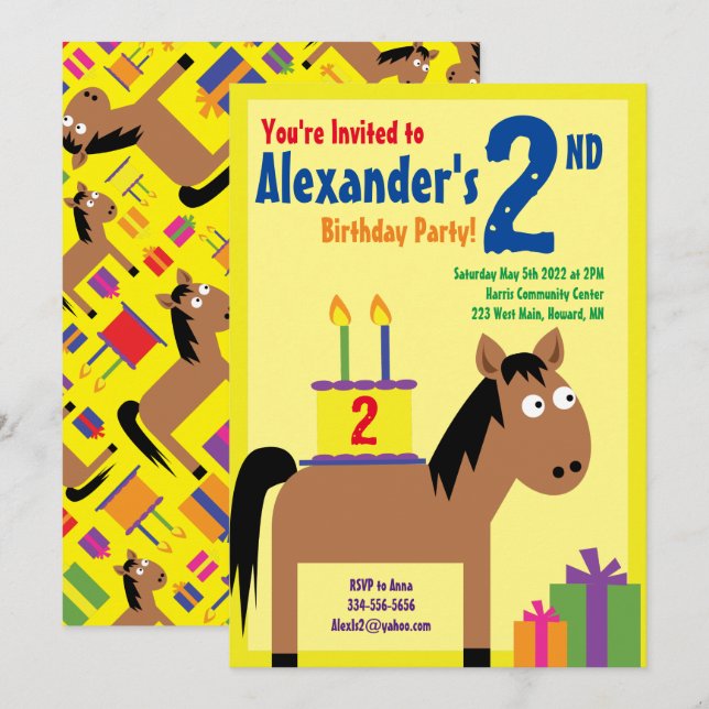 Horse Animal Kid's Birthday Party Invitations (Front/Back)