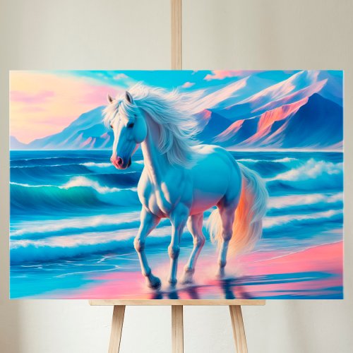 Horse animal ocean waves mountains freedom  canvas print