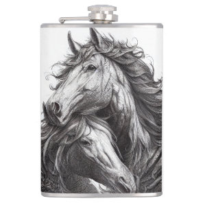 Horse Animal Wild Nature Illustration Line Epic Flask