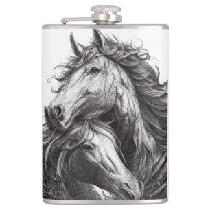 Horse Animal Wild Nature Illustration Line Epic Flask