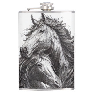 Horse Animal Wild Nature Illustration Line Epic Flask