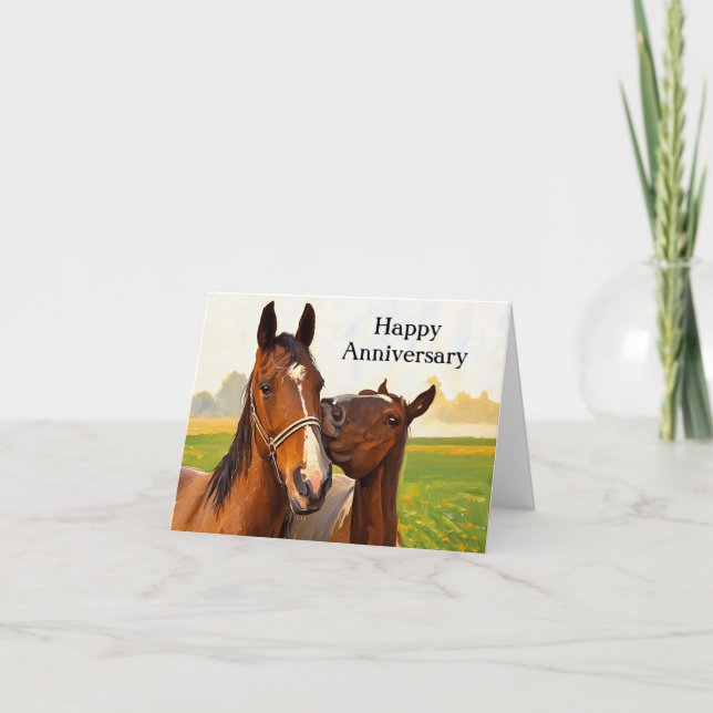 Horse Anniversary Card | Romantic Equine Couple (Front)