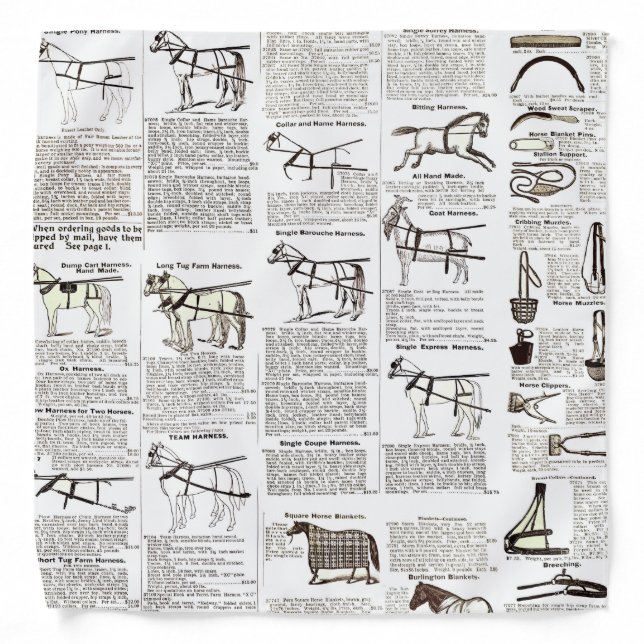 Horse Antique Advertising Newspaper Art Bandana (Front)