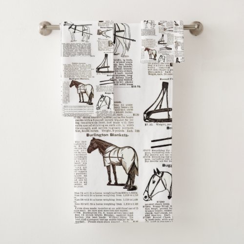 Horse Antique Advertising Newspaper Art Bath Towel Set
