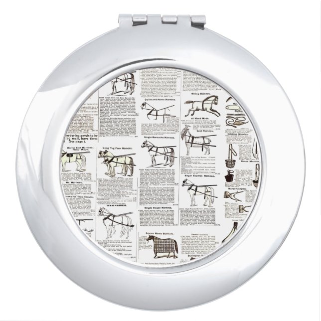 Horse Antique Advertising Newspaper Art Compact Mirror (Front)