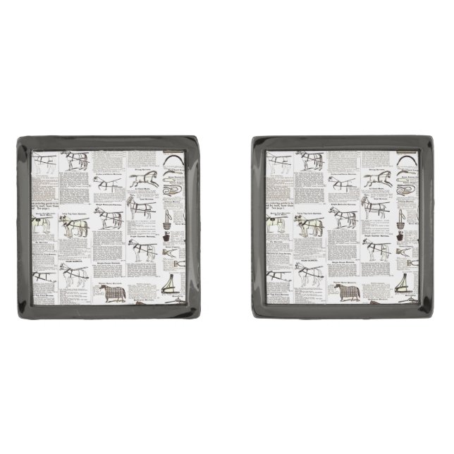 Horse Antique Advertising Newspaper Art Cufflinks (Front)