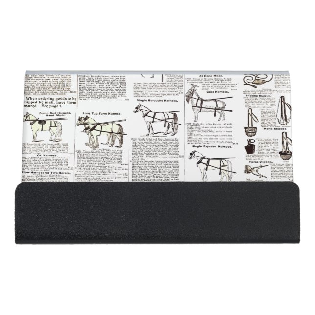 Horse Antique Advertising Newspaper Art Desk Business Card Holder (Front)