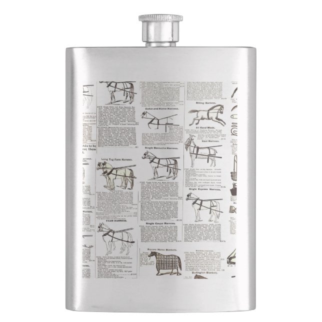 Horse Antique Advertising Newspaper Art Flask (Front)