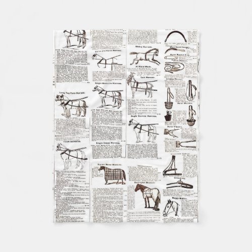 Horse Antique Advertising Newspaper Art Fleece Blanket