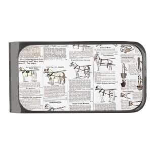 Horse Antique Advertising Newspaper Art Gunmetal Finish Money Clip