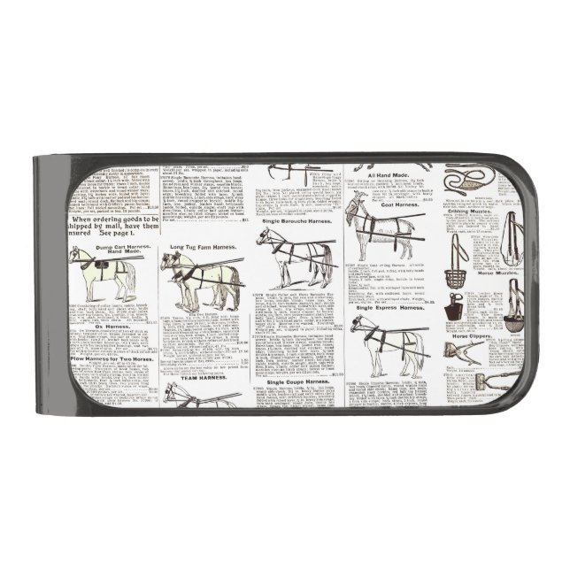 Horse Antique Advertising Newspaper Art Gunmetal Finish Money Clip (Front)