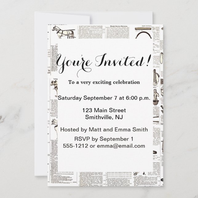 Horse Antique Advertising Newspaper Art Invitation (Front)