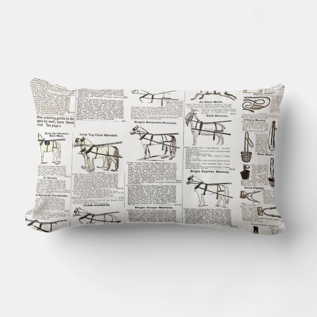 Horse Antique Advertising Newspaper Art Lumbar Pillow (Front)