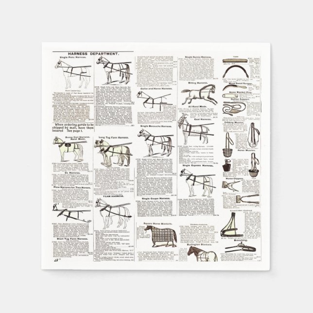 Horse Antique Advertising Newspaper Art Napkins (Front)
