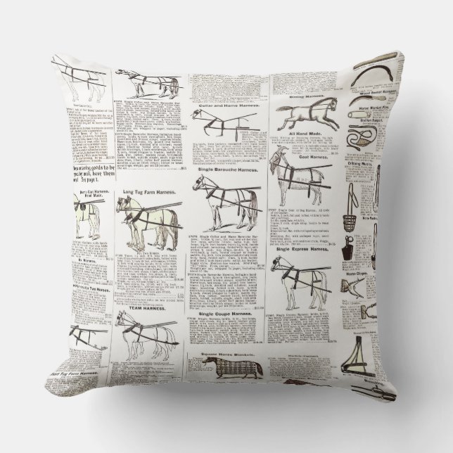 Horse Antique Advertising Newspaper Art Outdoor Pillow (Front)