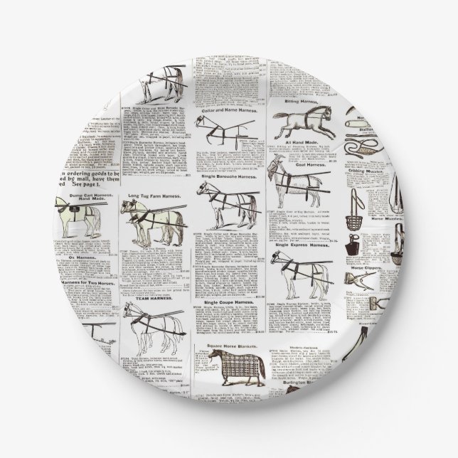 Horse Antique Advertising Newspaper Art Paper Plates (Front)