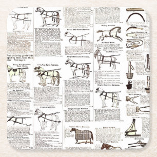 Horse Antique Advertising Newspaper Art Square Paper Coaster