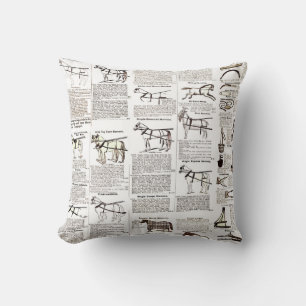 Horse Antique Advertising Newspaper Art Throw Pillow