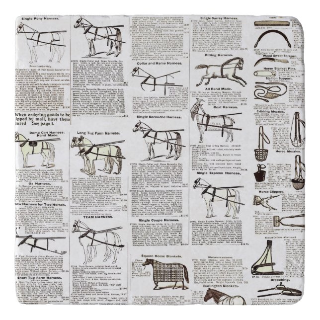 Horse Antique Advertising Newspaper Art Trivet (Front)