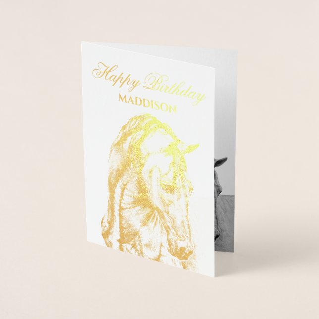 Horse art drawing Happy Birthday for her Foil Card (Front)