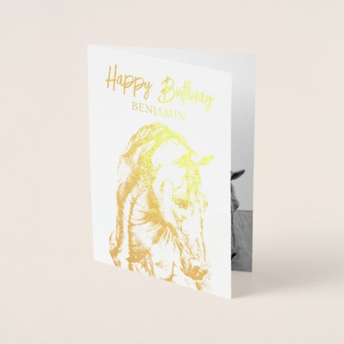 Horse art drawing Happy Birthday for him Foil Card