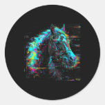 Horse Art Glitch Colorful Equestrian Horseback Rid Classic Round Sticker