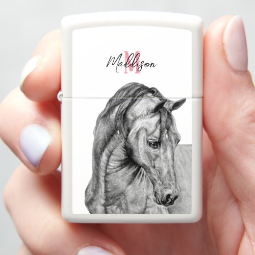 Horse art graphic drawing black pink for her zippo lighter
