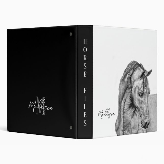 Horse art graphic pencil drawing black and white 3 ring binder (Background)