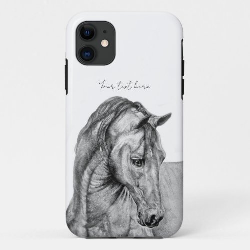 Horse art graphic pencil drawing black and white iPhone 11 case