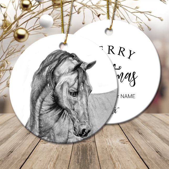 Horse art graphic pencil drawing black and white ceramic ornament (Horse art graphic pencil drawing black and white ceramic ornament)