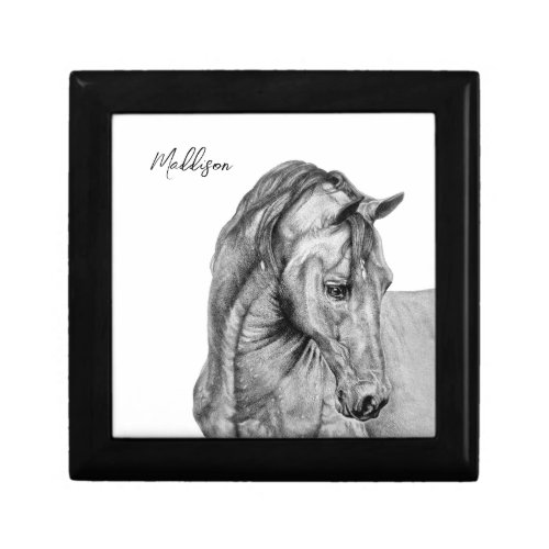 Horse art graphic pencil drawing black and white gift box
