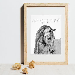 Horse art graphic pencil drawing black and white photo print