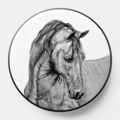 Horse art graphic pencil drawing black and white PopSocket