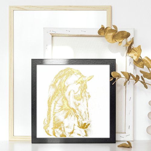 Horse art graphic pencil drawing gold art foil prints