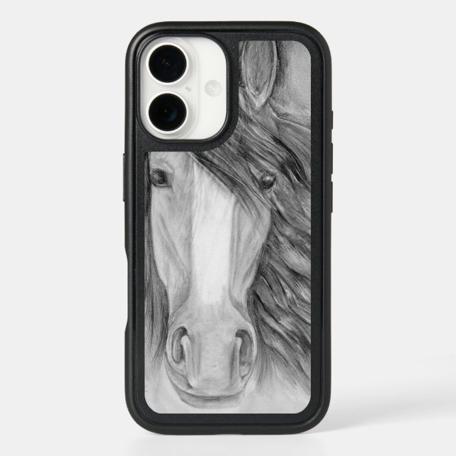Horse art pencil drawing otterbox iPhone case (Back)