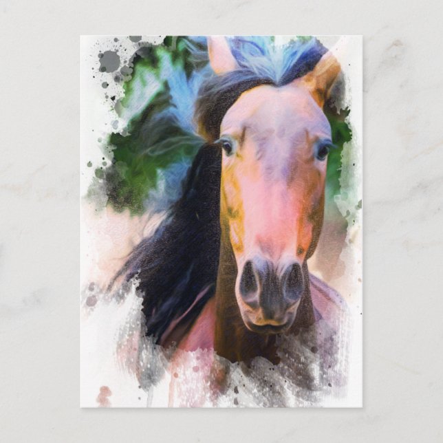 *~* Horse Artistic  Equine AR22 Artsy Pastel Postcard (Front)