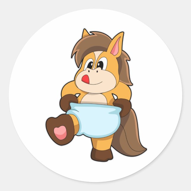 Horse as Baby with Diaper Classic Round Sticker (Front)