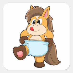 Horse as Baby with Diaper Square Sticker