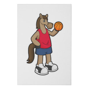 Horse as Basketball player with Basketball Faux Canvas Print