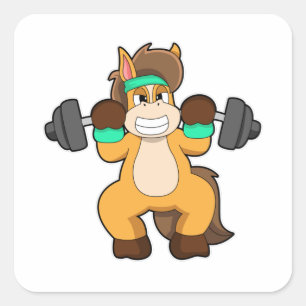 Horse as Bodybuilder with Barbell Square Sticker
