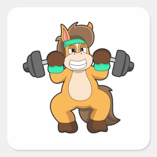 Horse as Bodybuilder with Barbell Square Sticker (Front)