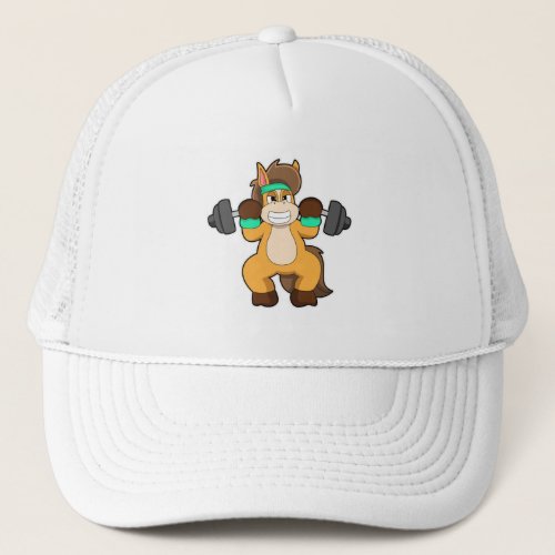 Horse as Bodybuilder with Barbell Trucker Hat