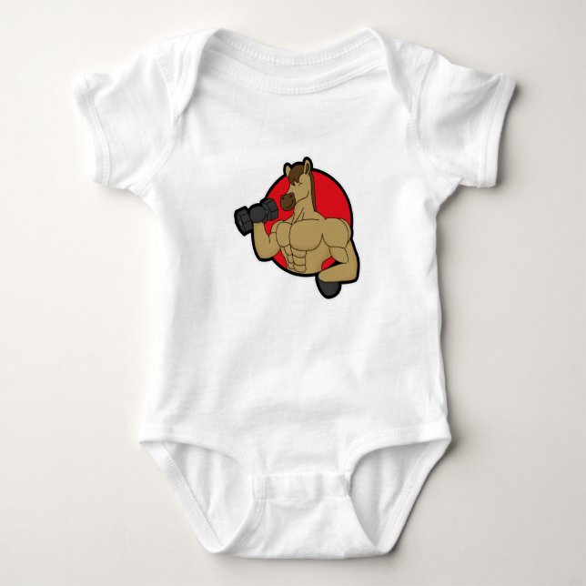 Horse as Bodybuilder with Dumbbell Baby Bodysuit (Front)