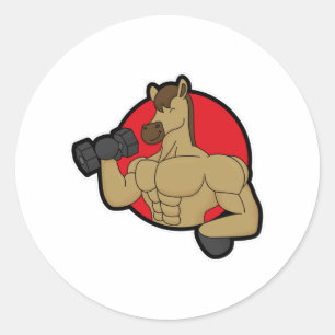 Horse as Bodybuilder with Dumbbell Classic Round Sticker