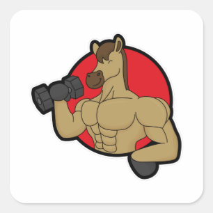 Horse as Bodybuilder with Dumbbell Square Sticker