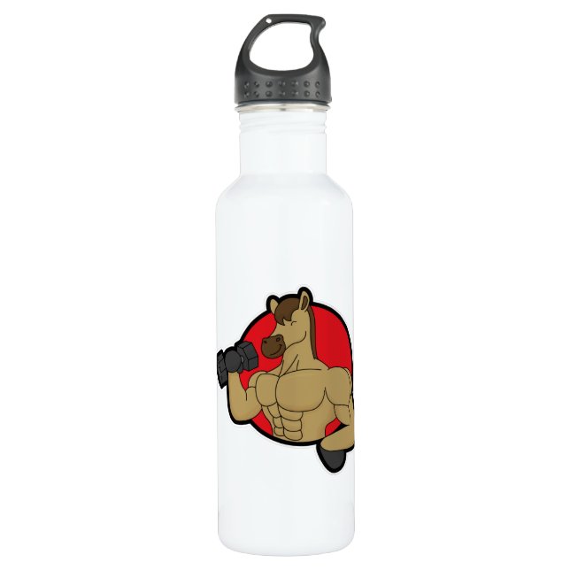 Horse as Bodybuilder with Dumbbell Stainless Steel Water Bottle (Front)